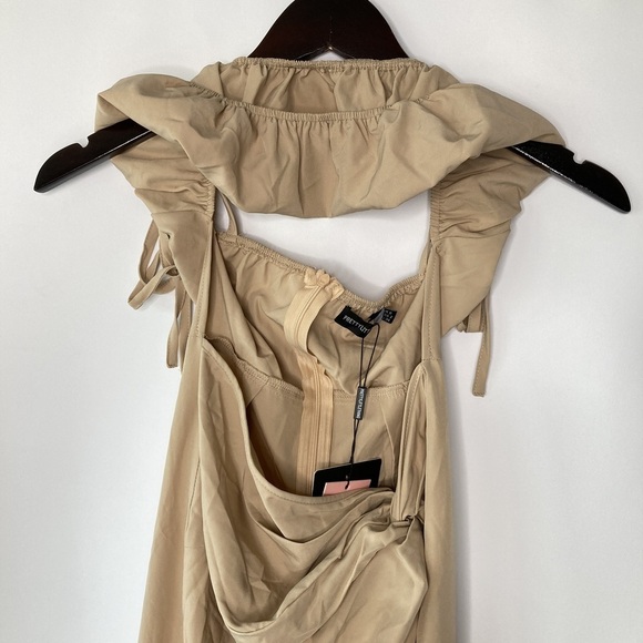 PrettyLittleThing Stone Strappy Cut Out Knotted Skirt Midaxi Dress Size 2 - Picture 6 of 15